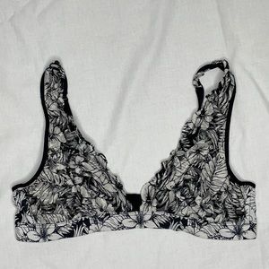 PINK VS Lace Plunge Bralette Black White Floral